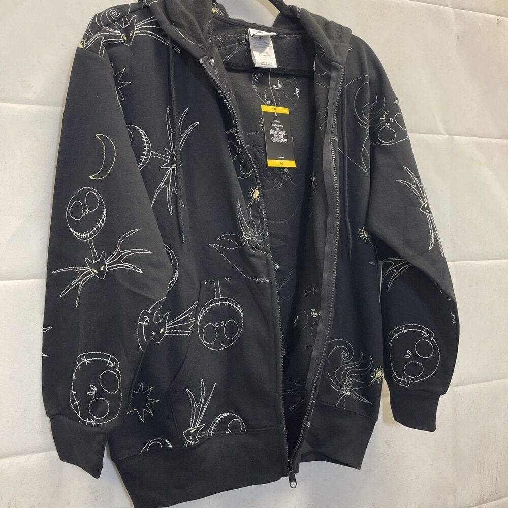 NEW! Disney NBC Jack & Zero, Zip Up Hoodie Size MD, Black, Outline AOP, Freeze - Picture 4 of 8